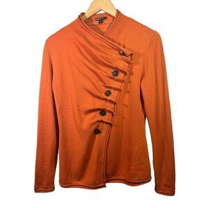 LAFAYETTE 148 Women's Asymmetric Button Wool Cardigan Sweater Orange Size Petite
